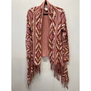 Billabong Women's Poncho Jacket Medium Boho Aztec Fringe Festival